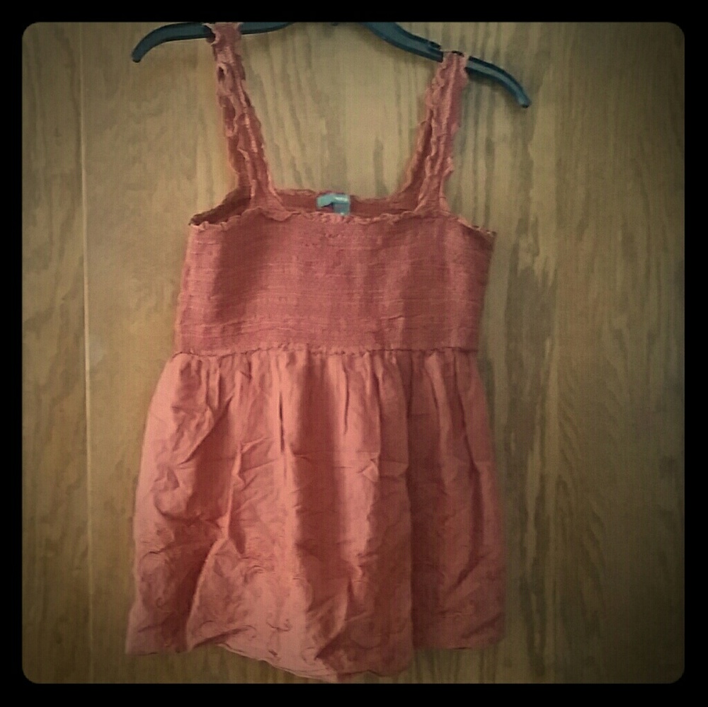 Burnt orange flowy embroidered cotton top